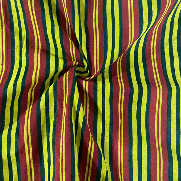 Raw Silk Dupion-Black & Red & Yellow-Stripes