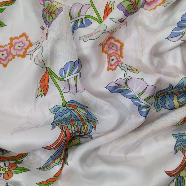 Pot Floral Print On Korean Satin KSPB88