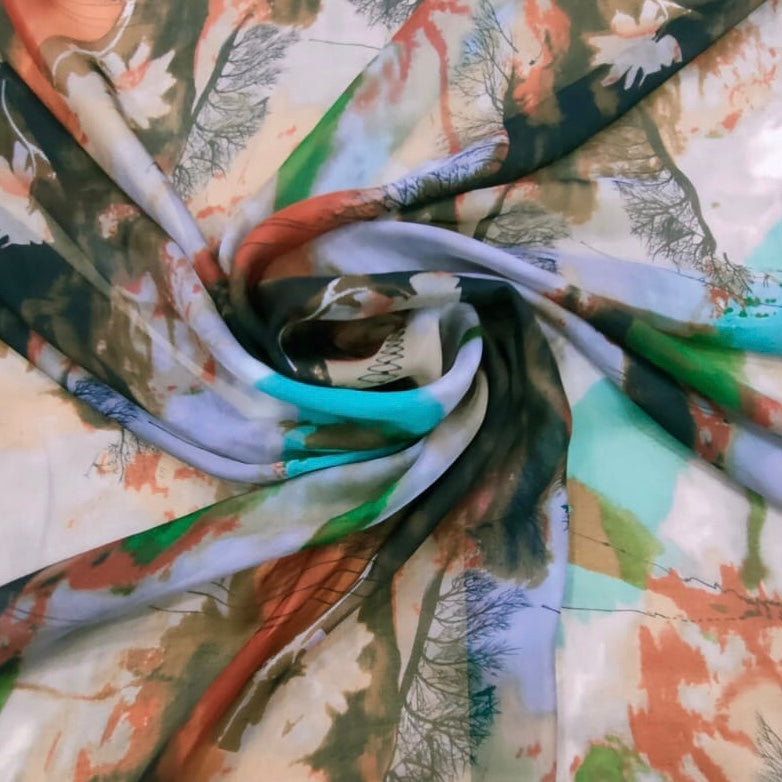 Indian Forest Print On Silk Chiffon-SCPS245