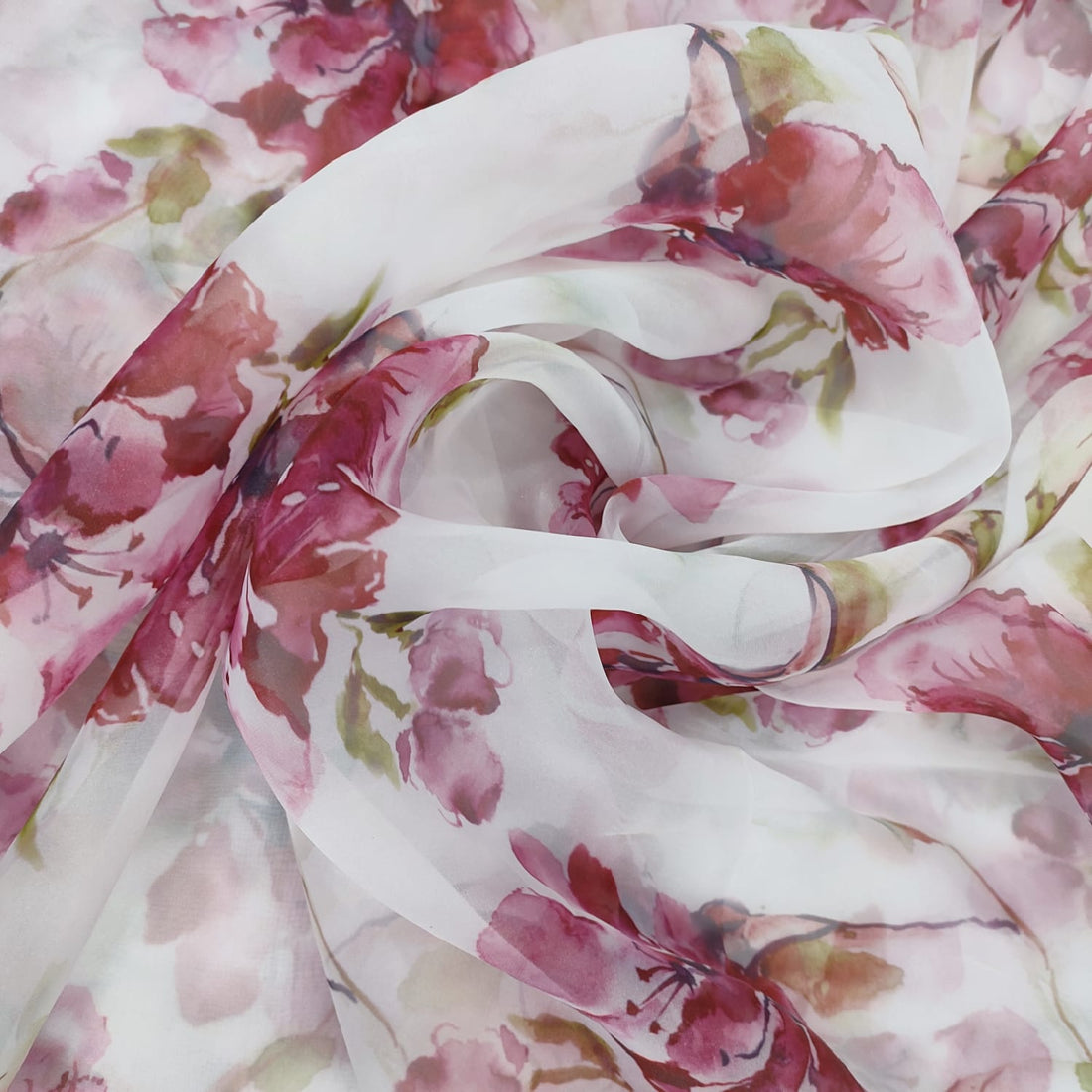 Red Orchird Floral Print On Organza-ORPA61