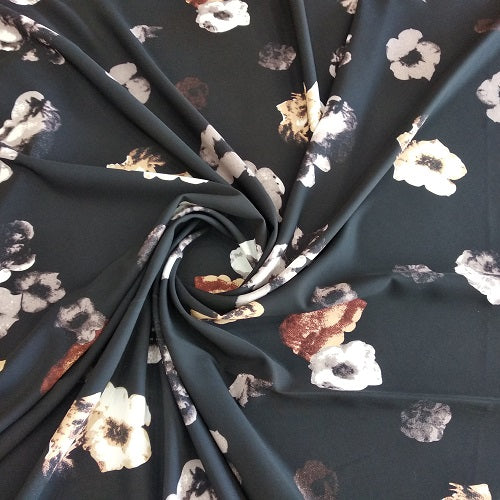 Black And Bloom Print On Banana Crepe BCPS1