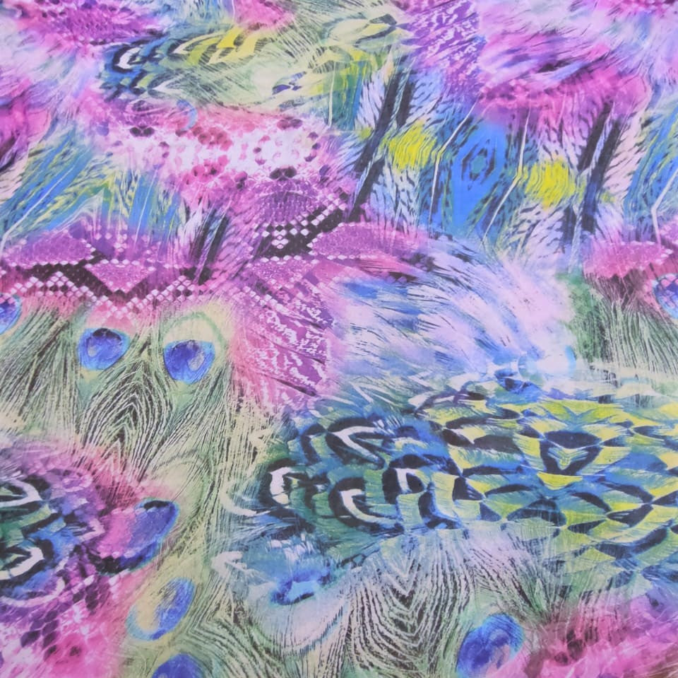 Peacock Print On Silk Chiffon-SCPS182