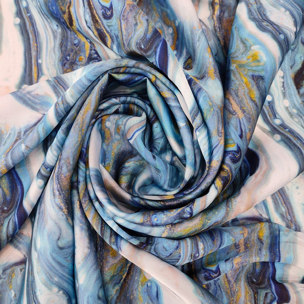 Green & White Marble Print On Korean Satin-KSPA77