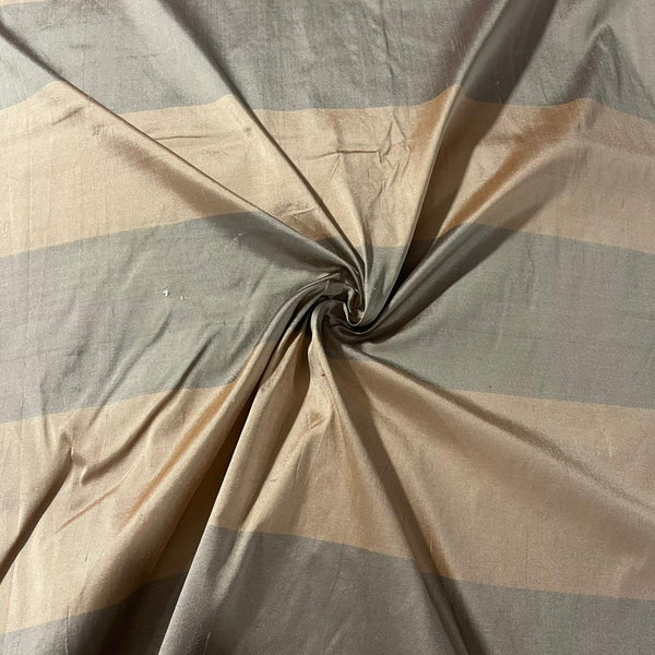 Dupion Silk -Beige & Green-Stripes