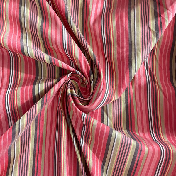 Dupion Silk -Pink & White & Black -Stripes