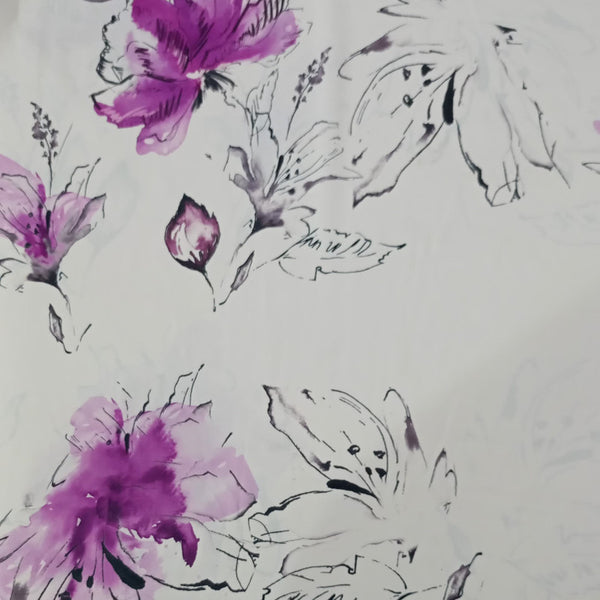 Voilet Lily Print On Korean Satin-KSPA70
