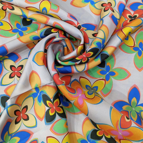 Abstract Flower Print On Korean Satin KSPB11