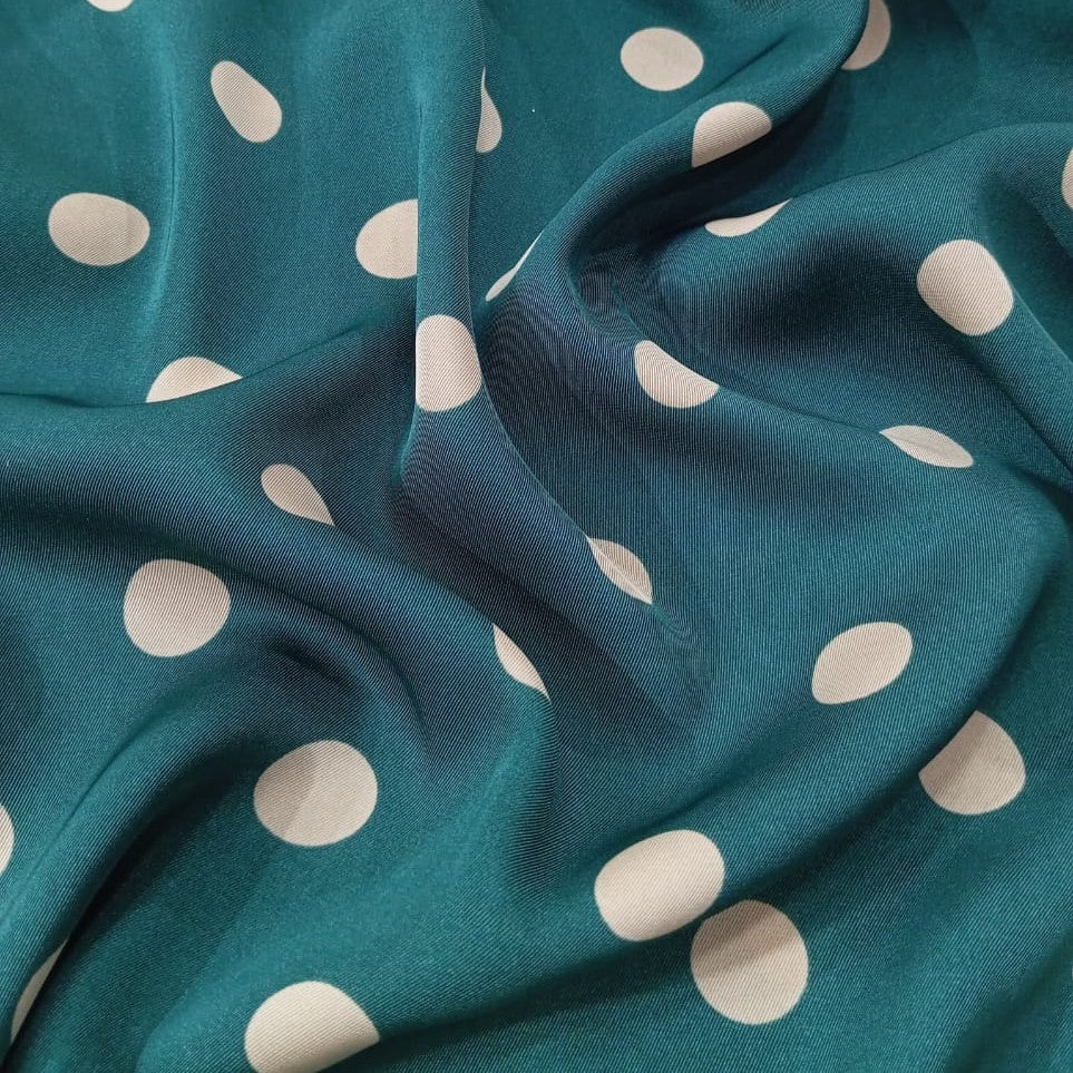 Polka Dots (Green) Print On Twill Satin TSPS10