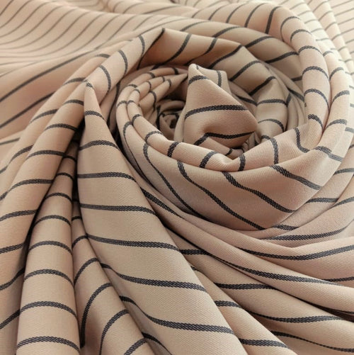 Beige & Black Stripe Tokyo Crepe Woven Fabric