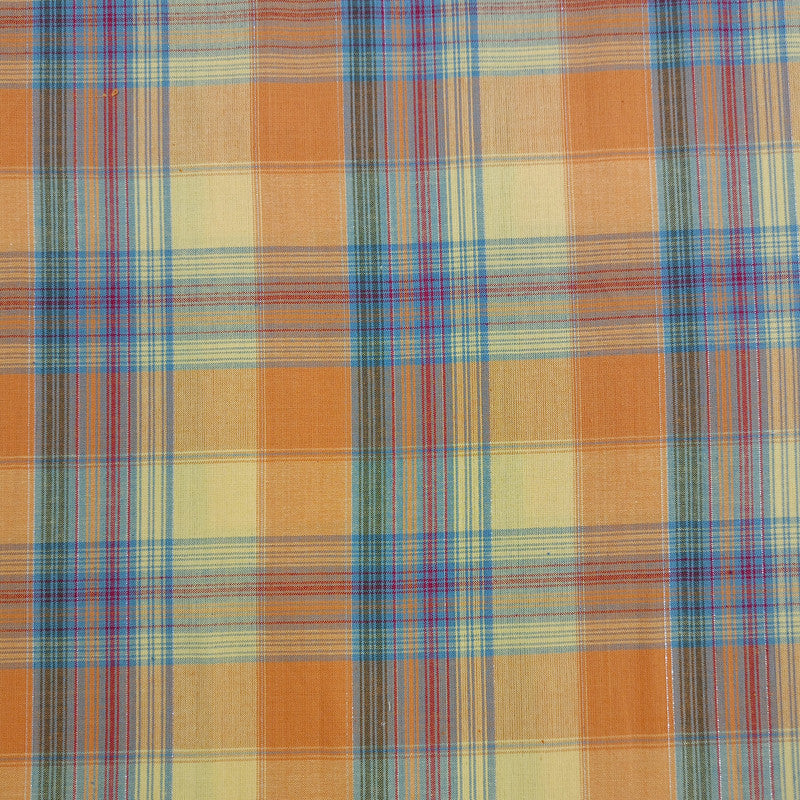 Cotton Lurex Blue & Orange & Lemon  Check Y/D Fabrics CLYD04