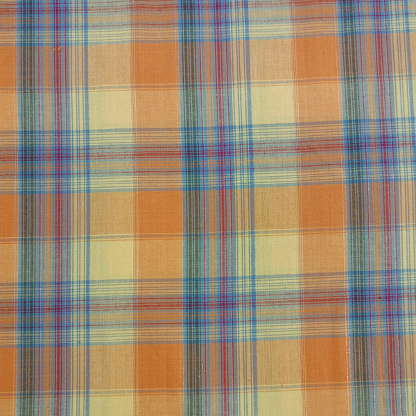 Cotton Lurex Blue & Orange & Lemon  Check Y/D Fabrics CLYD04