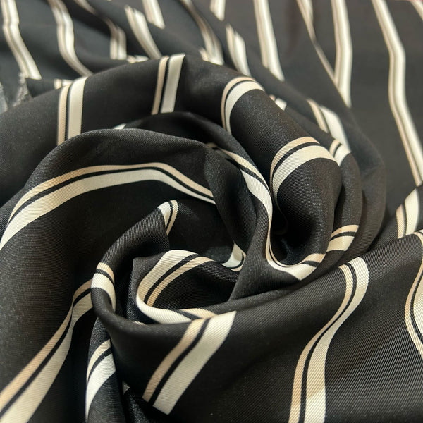 Black Zebra Stripes Print On Twill Satin TSPS16