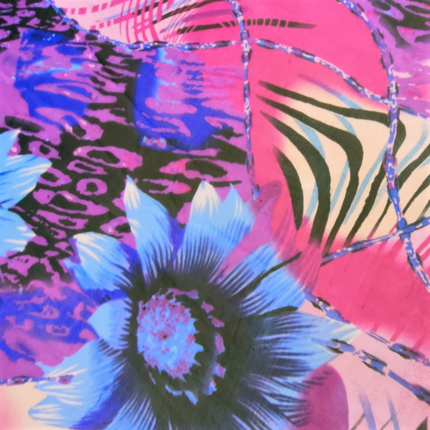 Big Flower Aztech Print On Silk Chiffon-SCPS112