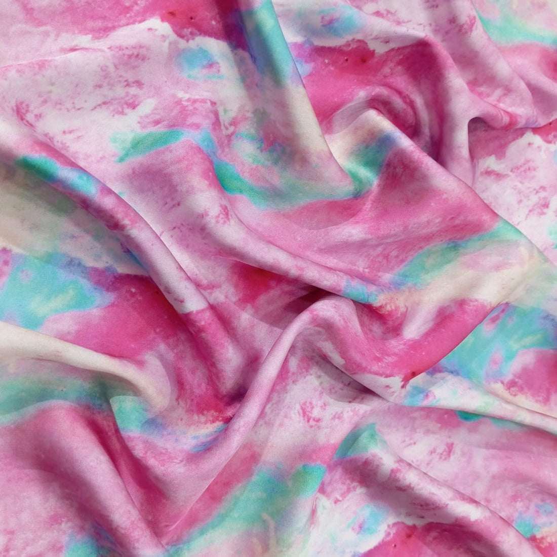 Pink Tie Die Print On Korean Satin Fabric KSPA02