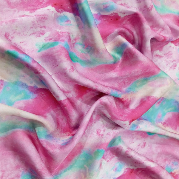 Pink Tie Die Print On Korean Satin Fabric KSPA02