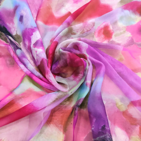 Subtle Floral Print On Silk Chiffon SCPS262
