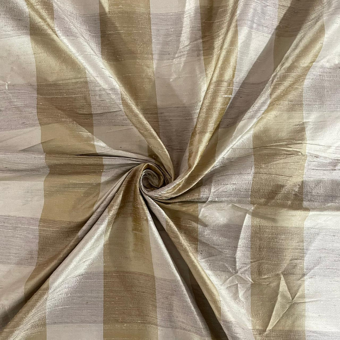 Raw Silk Dupion-Golden & Cream-Check