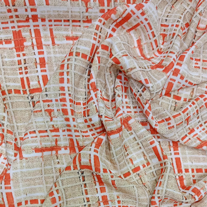 Orange Check Print On Royal Georgette RGPB109
