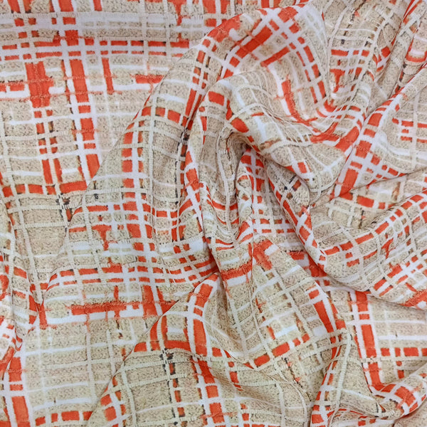 Orange Check Print On Royal Georgette RGPB109