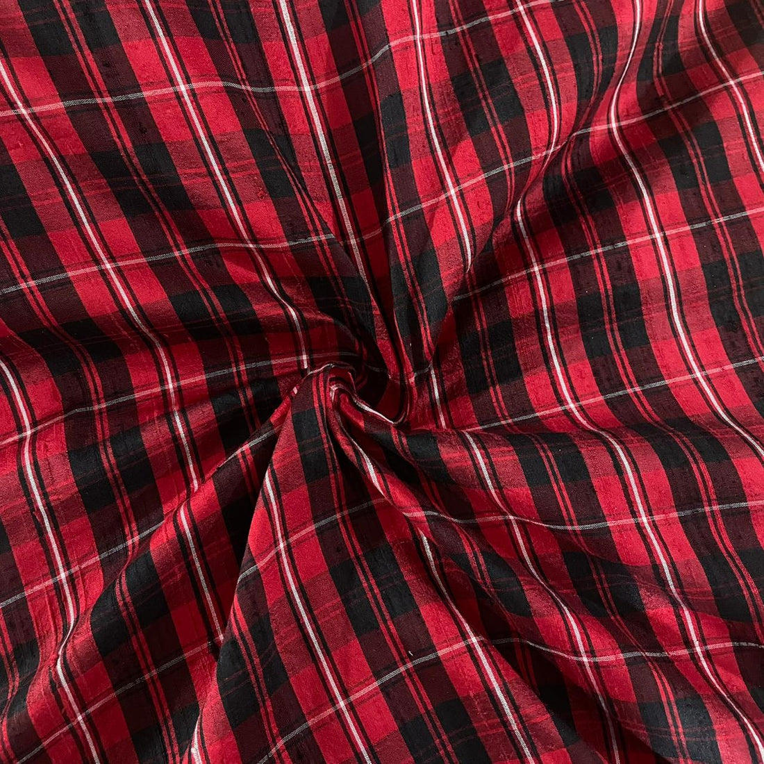 Raw Silk Dupion-Red & Black Small Check