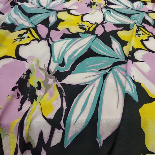 Bloomingdales (Yellow Pink Aqua) Print On Snake Crepe SCPS6