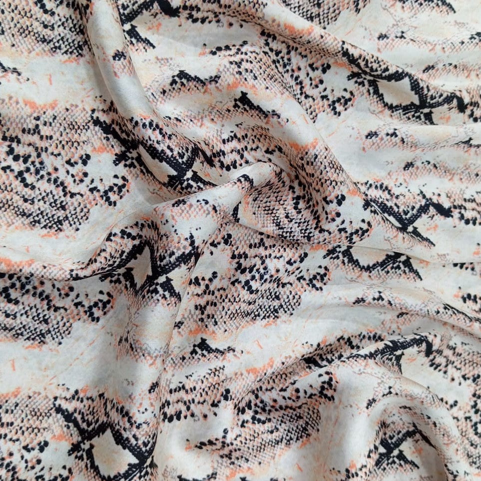 Black & Orange Snake Print On Satin KSPS43