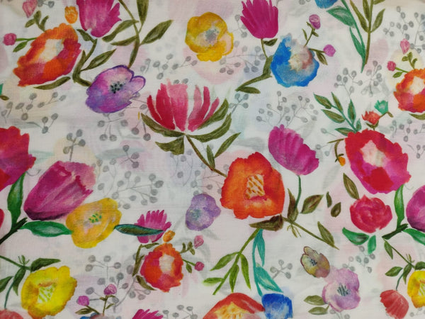 Multi Floral Print On Shushi Voile