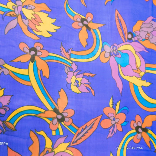 Blue Base Floral Print On Silk Chiffon-SCPS229