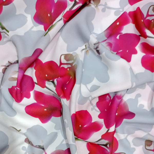 Hot Pink Lily Print On Royal Georgette RGPB53