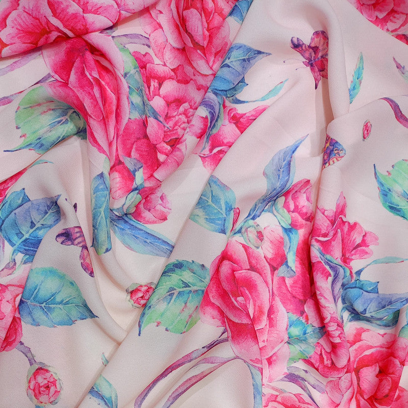 Pink Rose Garden Print On Royal Georgette RGPA34