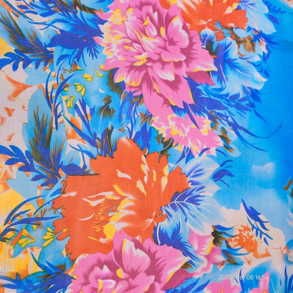 Blue Garden Print On Silk Chiffon-SCPS117