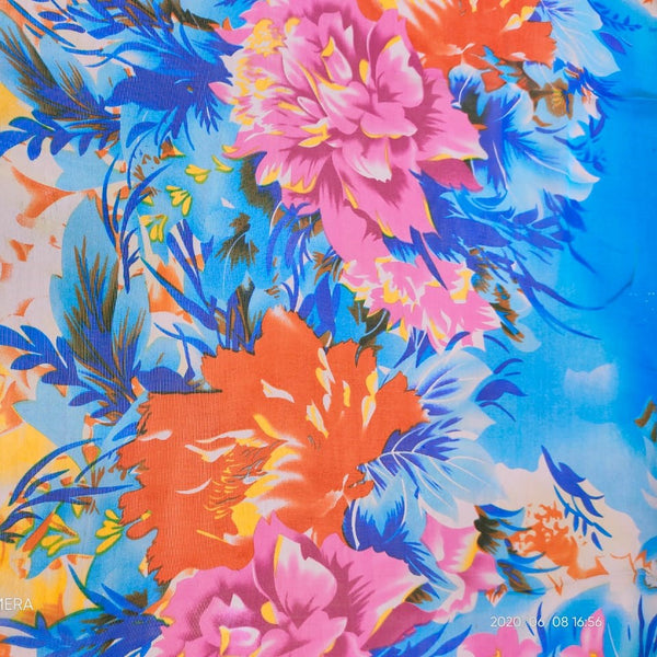 Blue Garden Print On Silk Chiffon-SCPS117