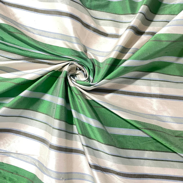 Dupion Silk -Green & White-Stripes