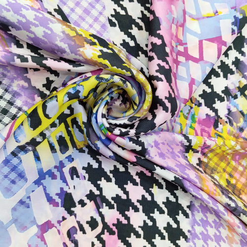 Black & Pink Marble Print On Korean Satin-KSPS16