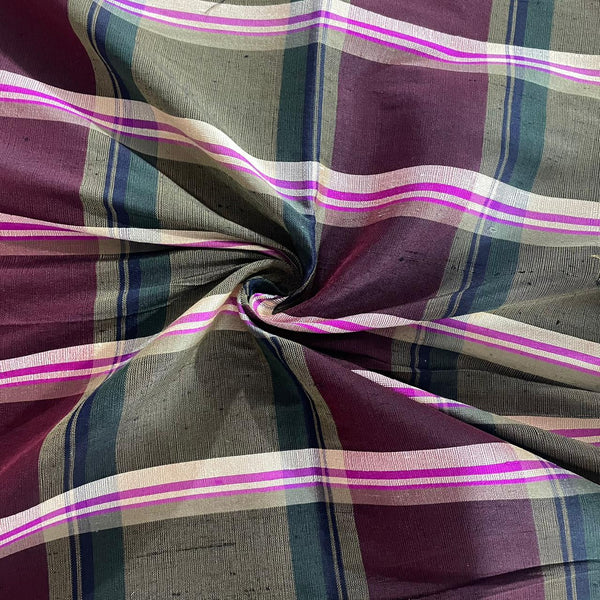Dupion Silk -Red & Pink & Green -Check