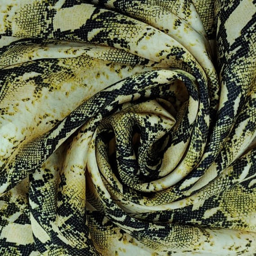 Black & Gold Snake Print On Korean Satin KSPS124