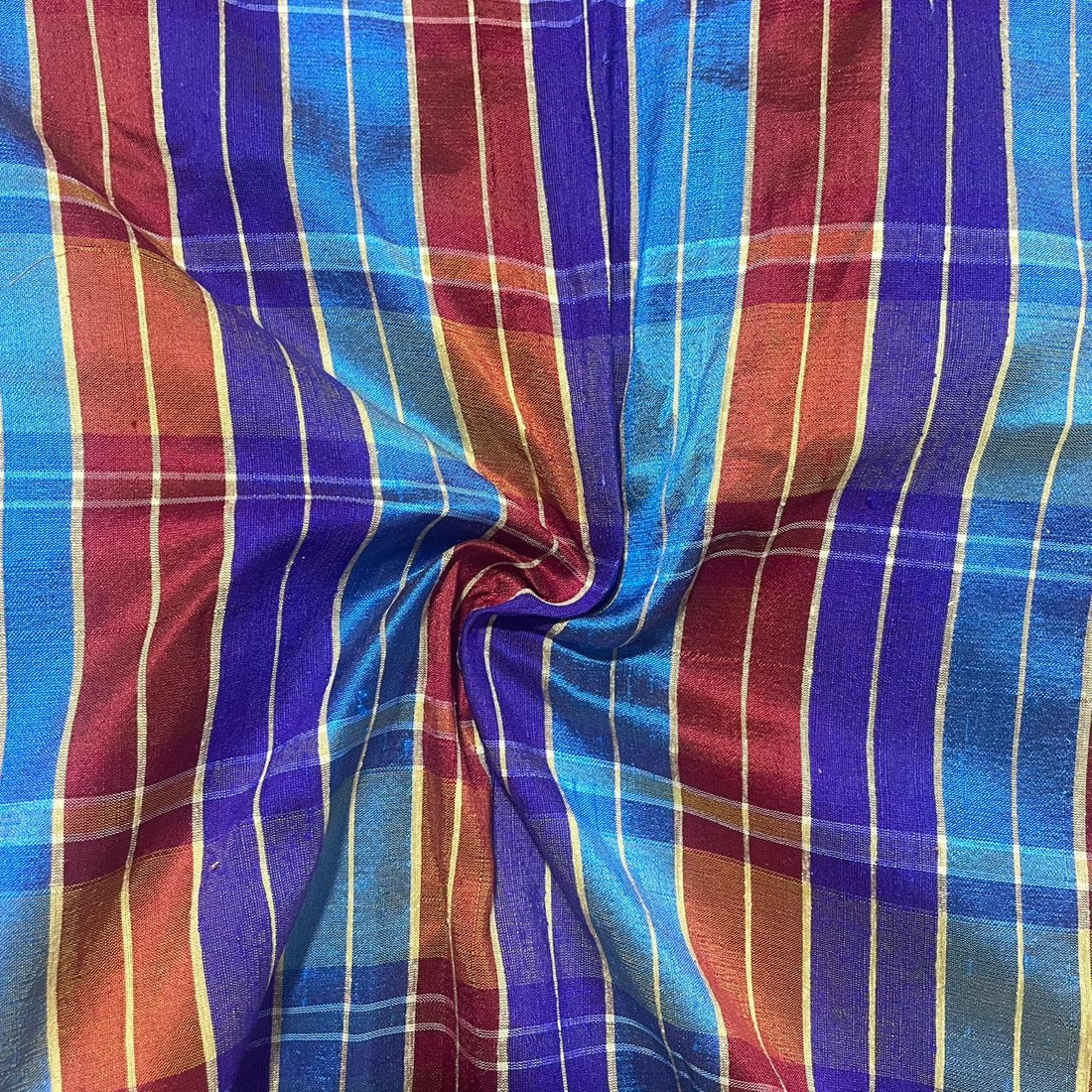 Raw Silk Dupion Orange, Red, Blue & Purple Check