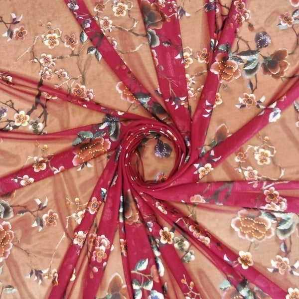 Indian Wedding Floral Print on 3D Net 3DPS13