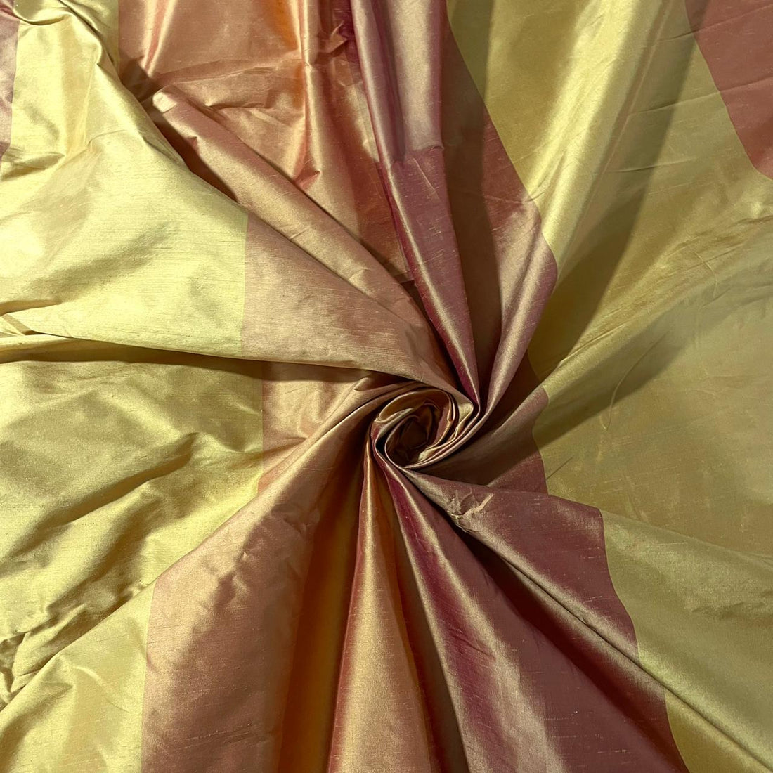 Dupion Silk -Golden & Brown & Pink-Stripes