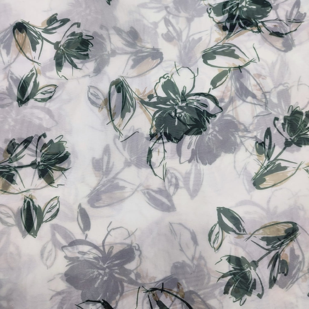 Green Leaf In White Base Print On Organza-ORPA54