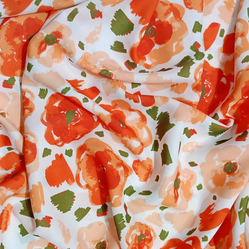 Red Flower White Base Print On Royal Georgette RGPB50