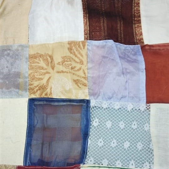 White Multi Patchwork Silk Woven Fabric