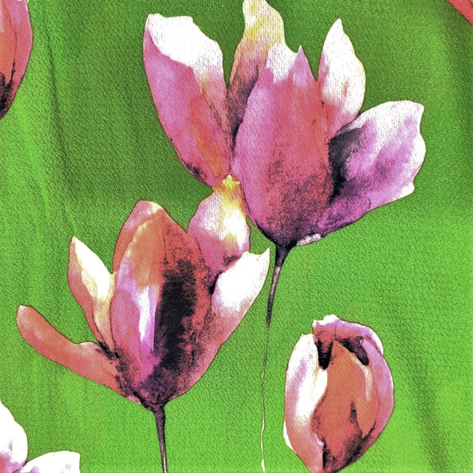 Flying Tulips Garden Print On Snake Crepe SCPS12