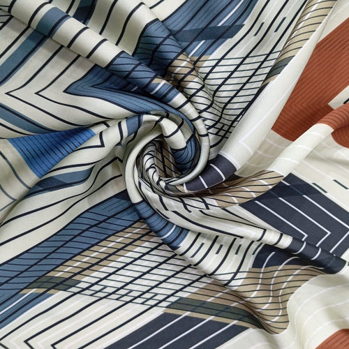 Black & White Zik Zak Print On Korean Satin KSPL16