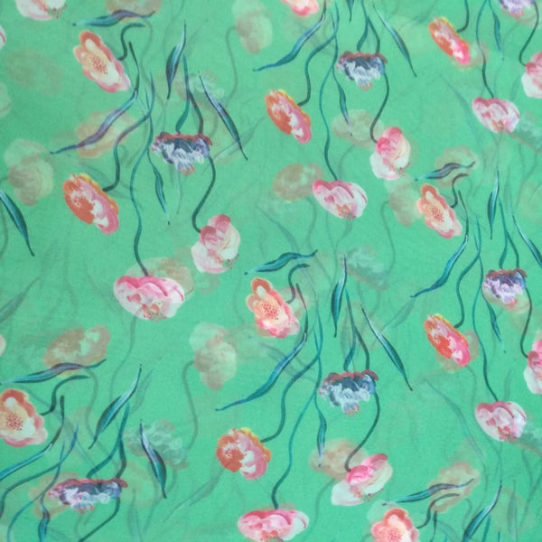 Green Base Floral Print On Organza-ORPA40