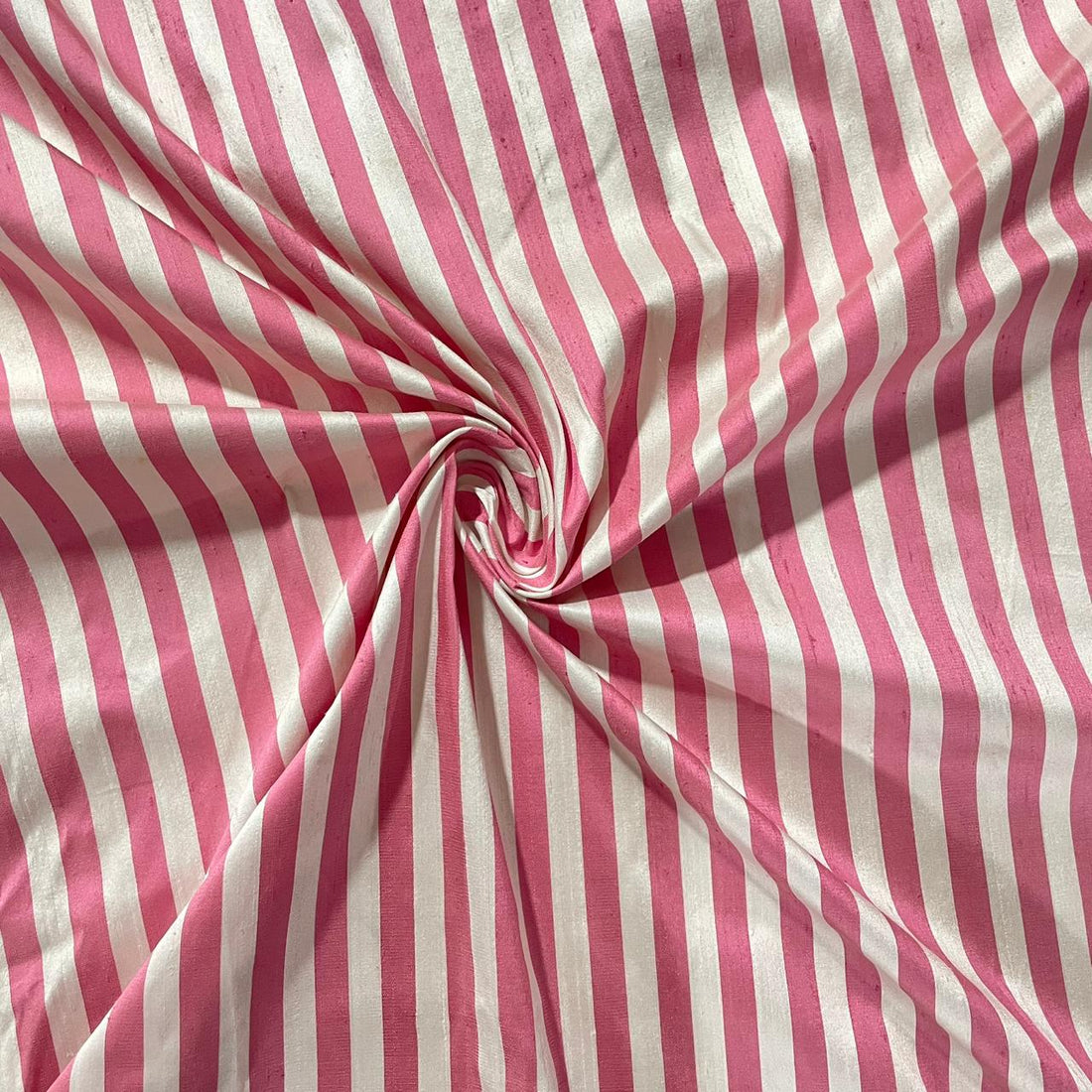 Dupion Silk -White & Pink - Stripes