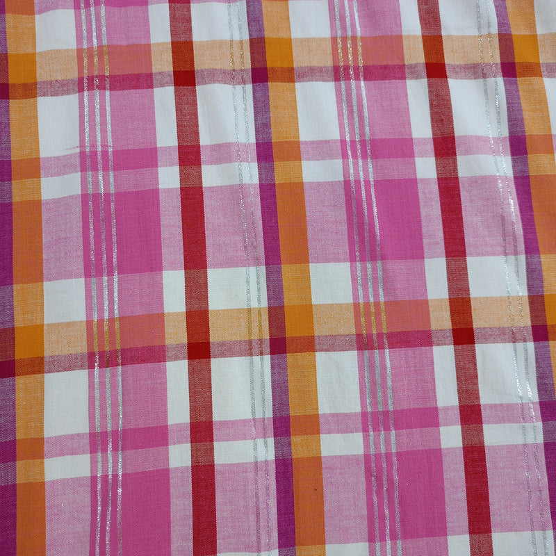 Cotton Lurex Pink & Orange &White Check Y/D Fabrics CLYD03