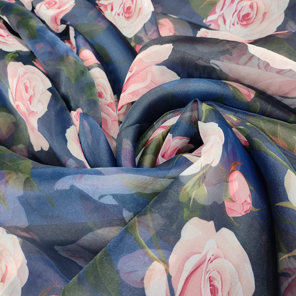 White Rose Print On Organza-ORPA28