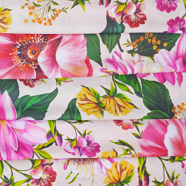 Pink Floral Garden Print On Royal Georgette RGPA75