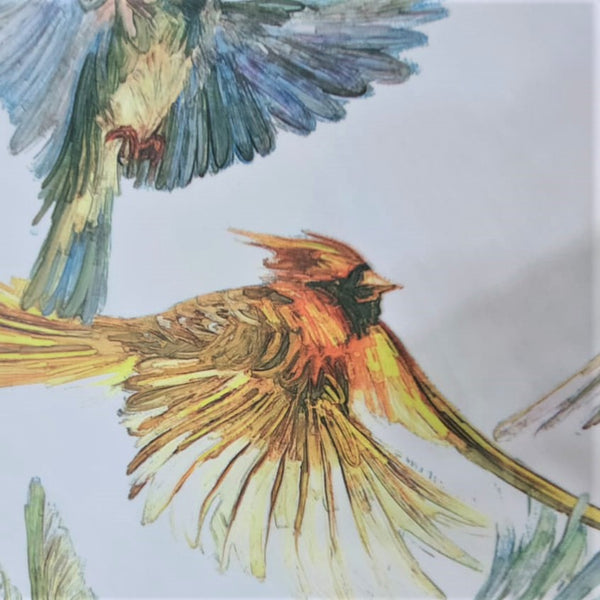 Kingfisher Birds Print On Korean Satin-KSPS65
